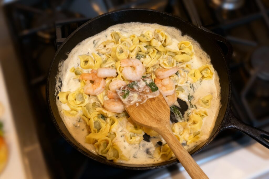 15-Minute Shrimp and Spinach Tortellini Alfredo