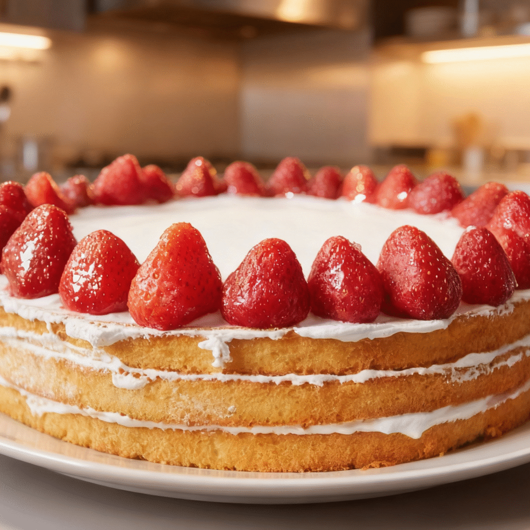 Yellow Cake with Buttercream and Strawberries