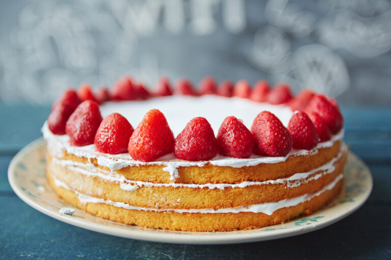 Yellow Cake with Buttercream and Strawberries