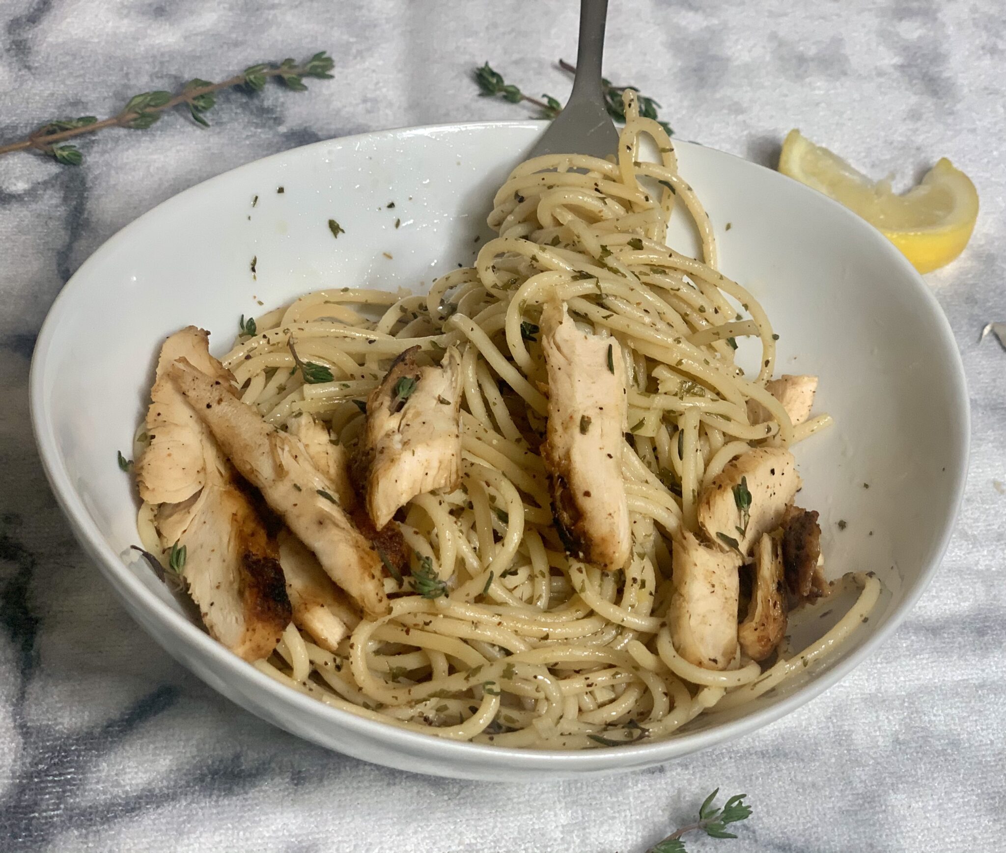 Lemon Garlic Butter Spaghetti with Seared Chicken