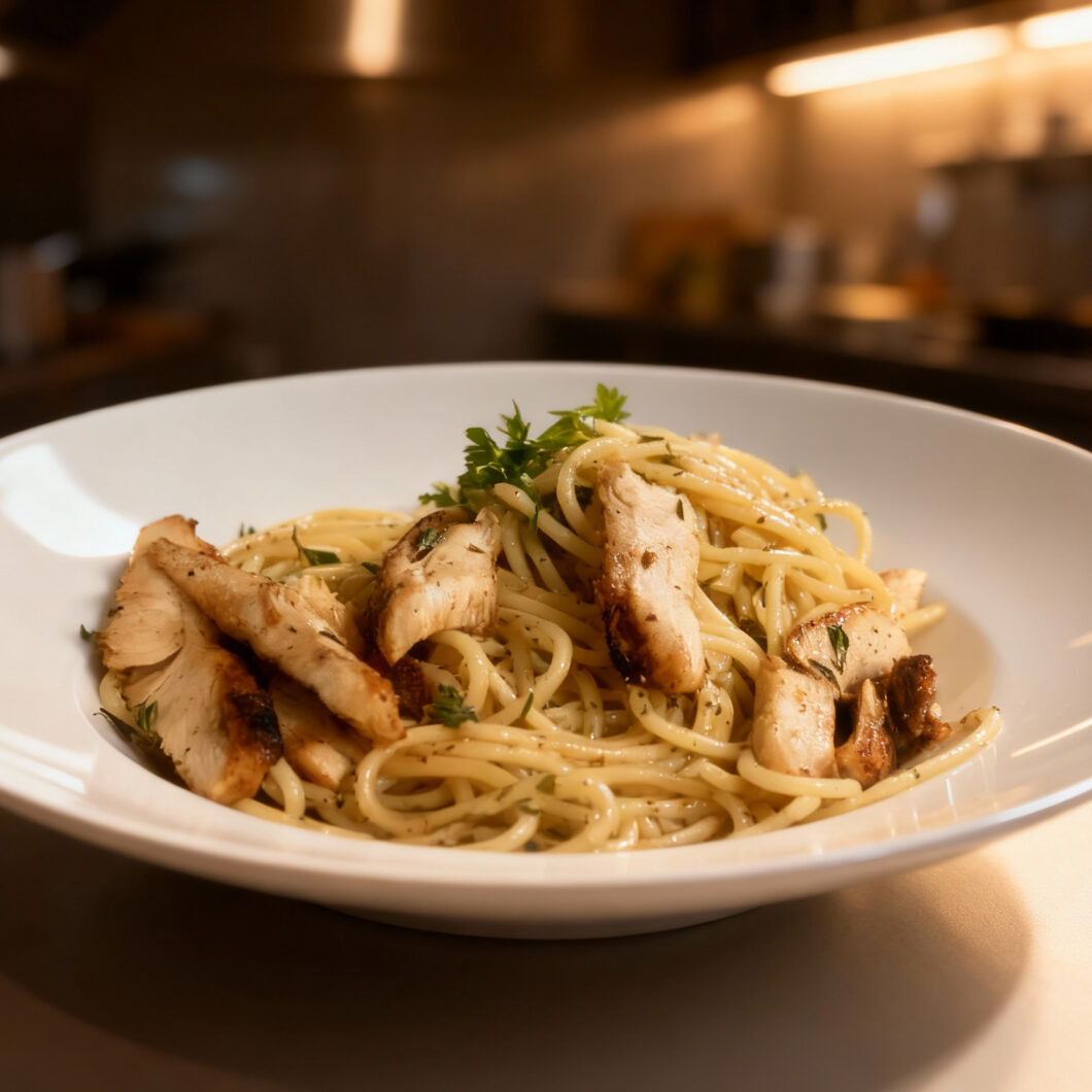 Lemon Garlic Butter Spaghetti with Seared Chicken