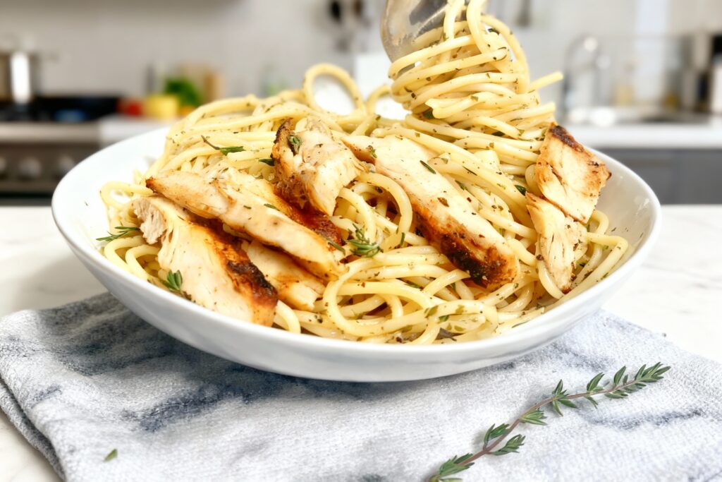 Lemon Garlic Butter Spaghetti with Seared Chicken