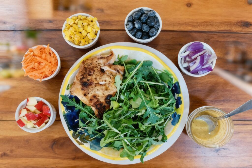Rainbow Arugula Salad with Chicken