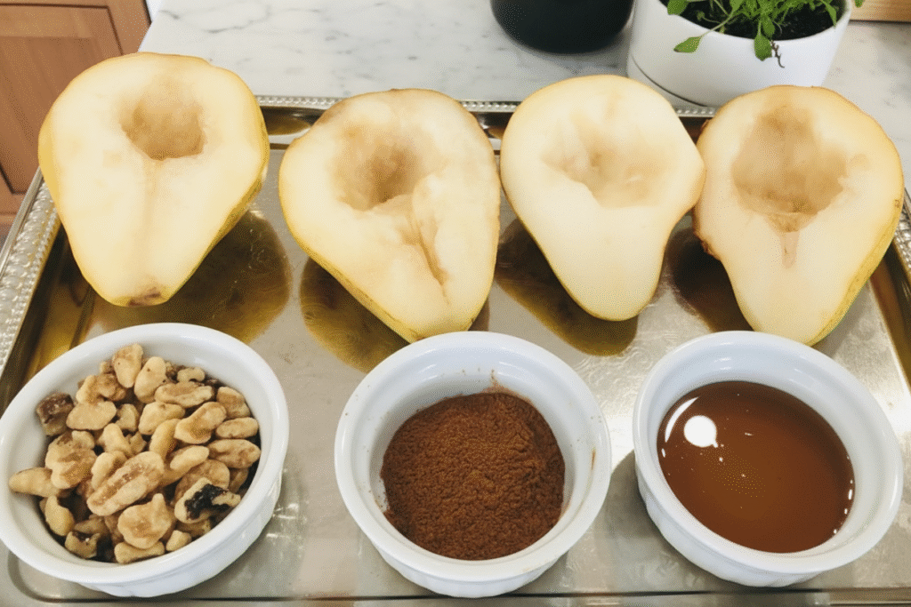 Baked Walnut Cinnamon and Honey Pears