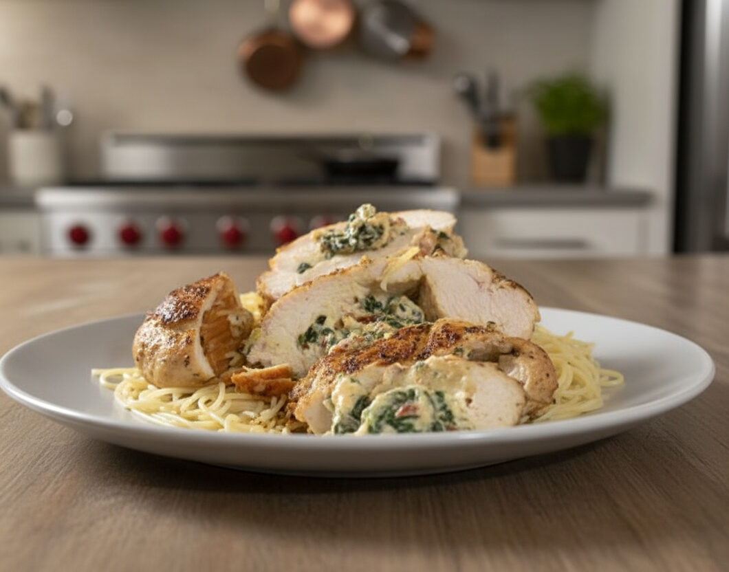 Stuffed Chicken Over Pasta