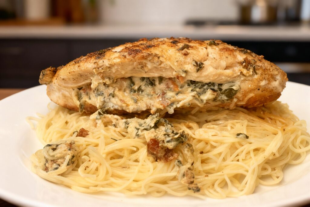 Stuffed Chicken Over Pasta