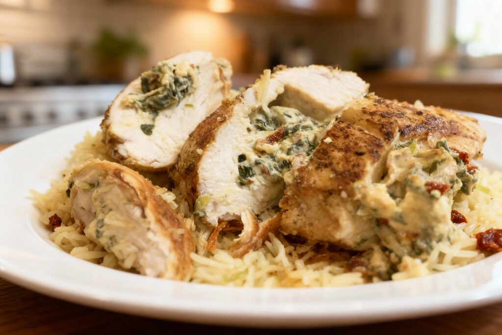Stuffed Chicken Over Pasta