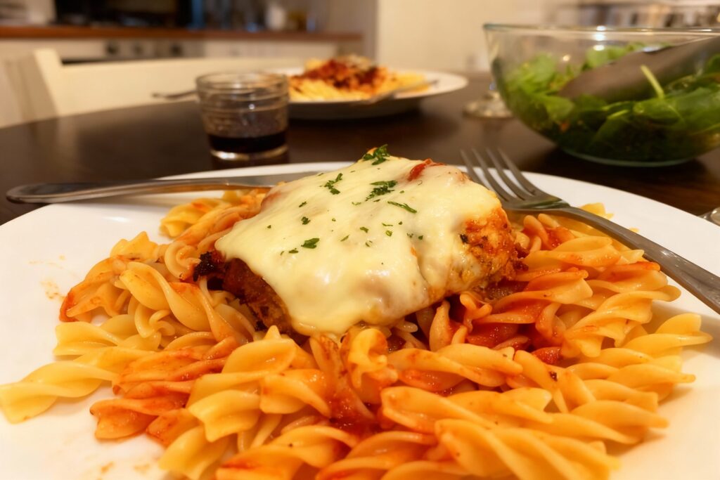 Easy Oven Baked Chicken Parmesan with Fusilli Pasta