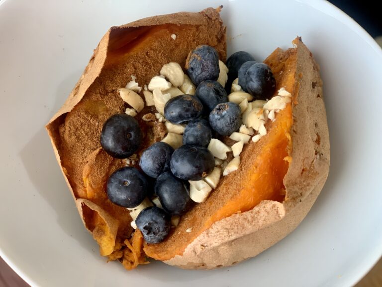 Nut Butter and Berry Breakfast Sweet Potato