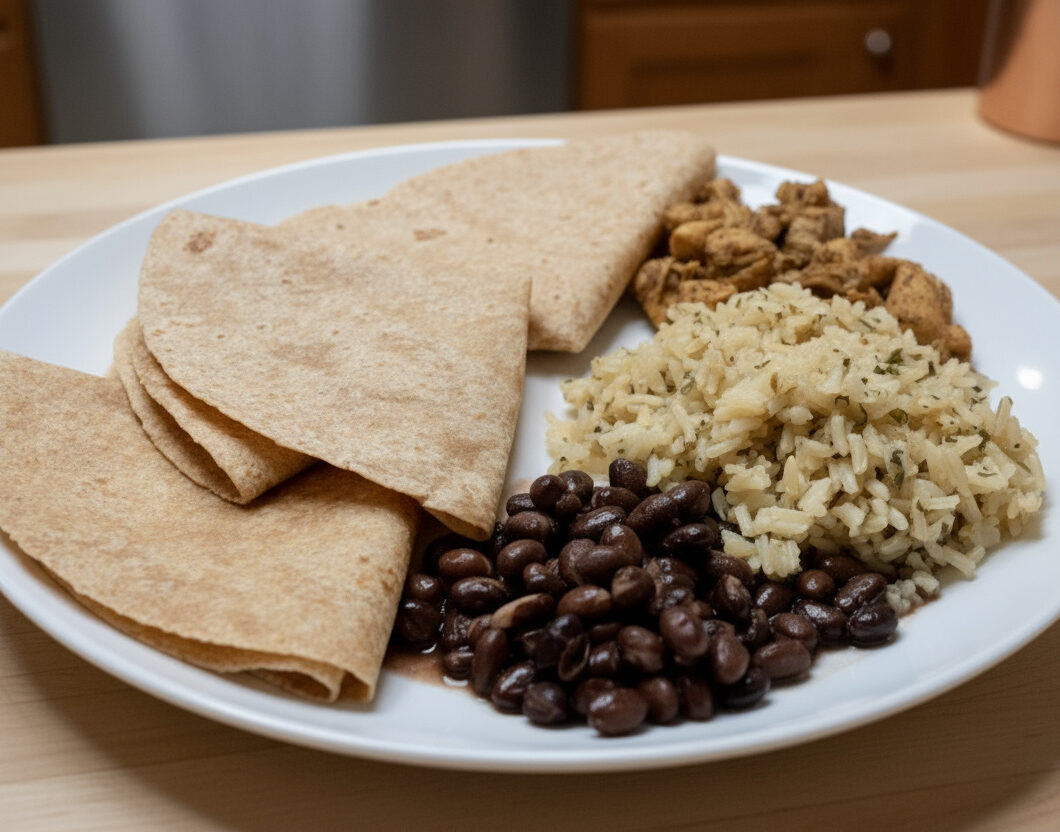 Chicken, Beans and Cilantro Lime Rice with Tortillas