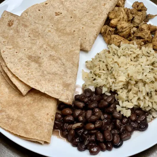 Chicken, Beans and Cilantro Lime Rice with Tortillas