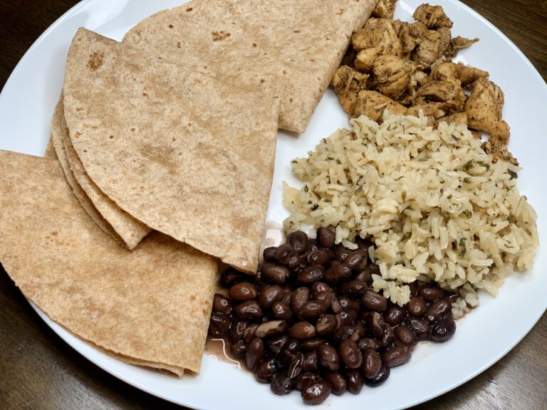 Chicken, Beans and Cilantro Lime Rice with Tortillas