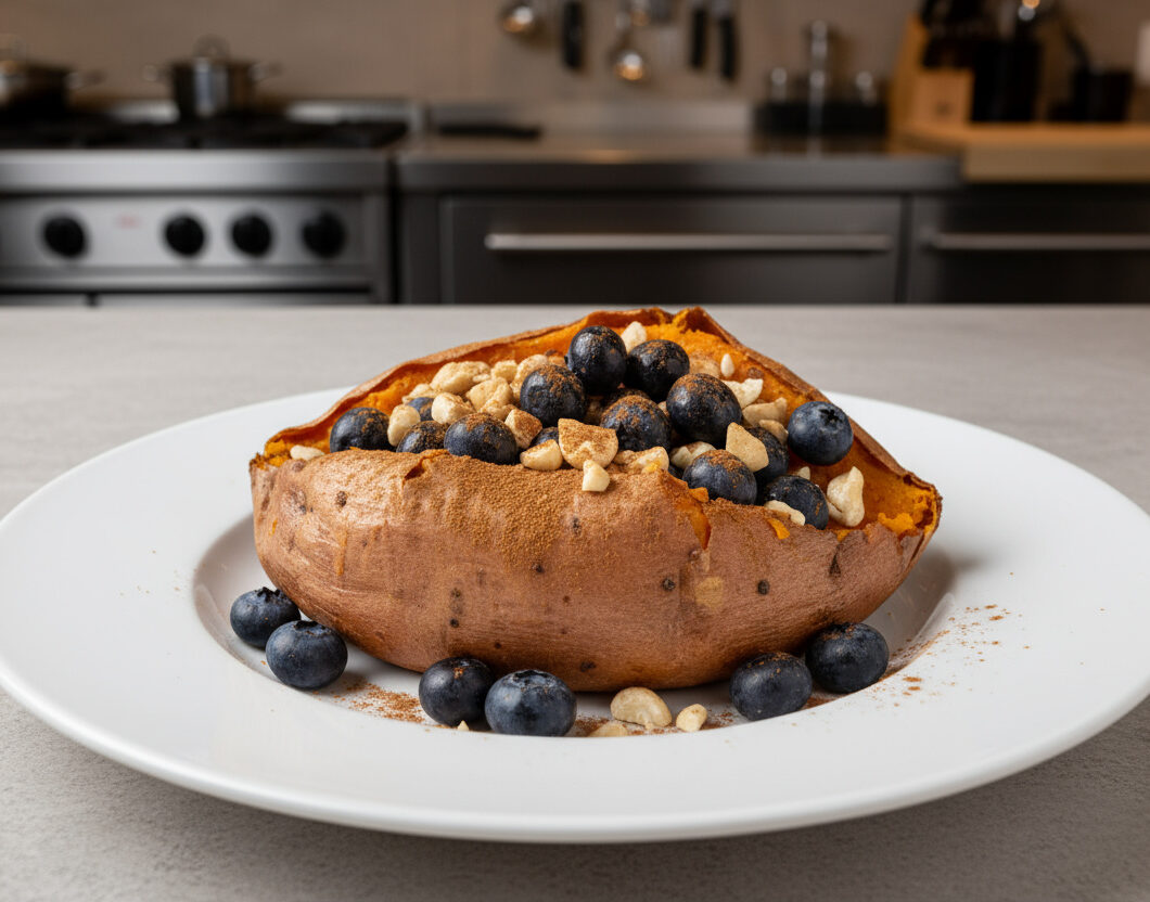 Nut Butter and Berry Breakfast Sweet Potato