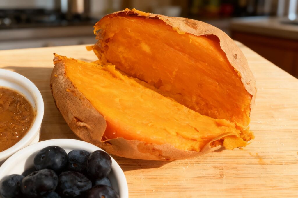 Nut Butter and Berry Breakfast Sweet Potato