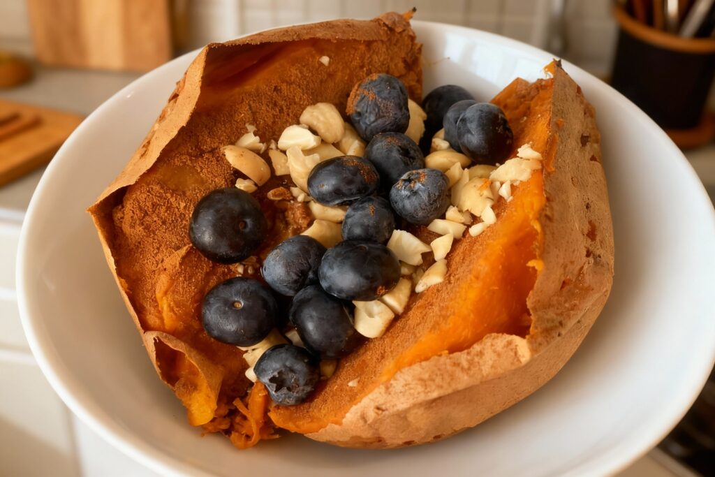 Nut Butter and Berry Breakfast Sweet Potato