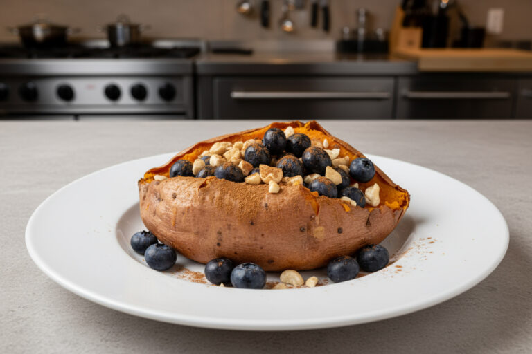 Nut Butter and Berry Breakfast Sweet Potato